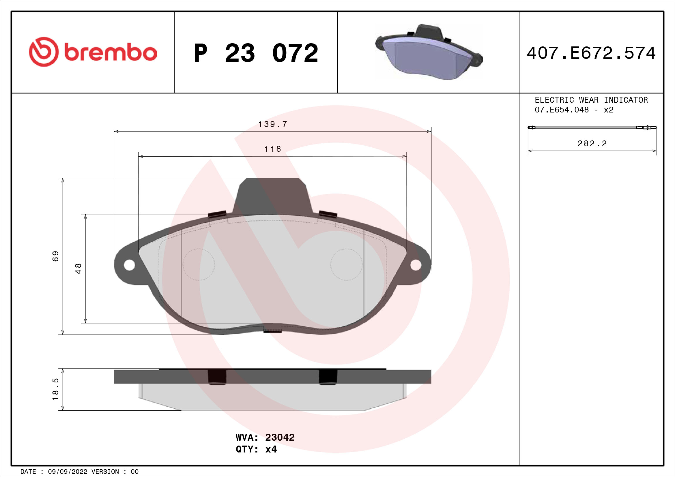 A.B.S. P 23 072 BREMBO Bremsbelagsatz, Scheibenbremse